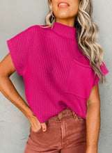 Load image into Gallery viewer, Pink Patch Pocket Ribbed Knit Short Sleeve Sweater
