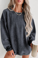 Load image into Gallery viewer, Pink Solid Ribbed Round Neck Pullover Sweatshirt
