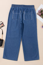 Load image into Gallery viewer, Sail Blue High Waist Pocket Distressed Trim Wide Leg Plus Size Jeans
