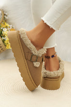 Load image into Gallery viewer, Brown Plush Patched Buckle Decor Thick Sole Thermal Slippers
