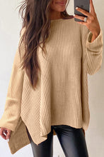 Load image into Gallery viewer, Apricot Cable Knit Drop Shoulder Side Slits Loose Sweater
