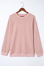 Load image into Gallery viewer, Pink Solid Ribbed Round Neck Pullover Sweatshirt
