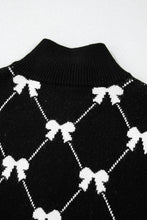 Load image into Gallery viewer, Black Preppy Bow Print Zipped Collar Knit Top
