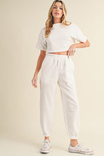 Load image into Gallery viewer, White Lattice Textured Cropped Tee and Jogger Pants Set
