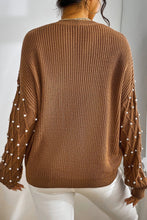 Load image into Gallery viewer, Chestnut Beaded Drop Shoulder Round Neck Sweater
