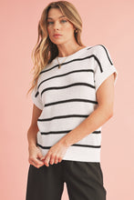 Load image into Gallery viewer, White Striped Pattern Batwing Short Sleeve Knit Sweater
