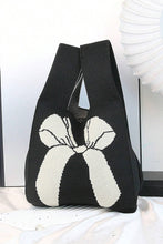 Load image into Gallery viewer, Black Colorblock Bowknot Pattern Knitted Tote Bag
