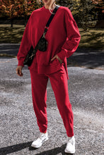 Load image into Gallery viewer, Racing Red Solid Color High Low Pullover and Pants Set
