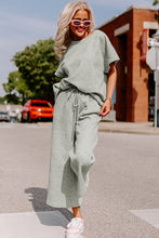 Load image into Gallery viewer, Gray Textured Loose Fit T Shirt and Drawstring Pants Set
