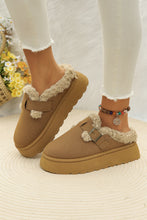 Load image into Gallery viewer, Brown Plush Patched Buckle Decor Thick Sole Thermal Slippers
