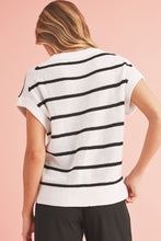 Load image into Gallery viewer, White Striped Pattern Batwing Short Sleeve Knit Sweater
