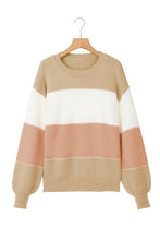 Load image into Gallery viewer, Dusty Pink Color Block Lantern Sleeve Drop Shoulder Sweater
