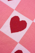 Load image into Gallery viewer, Pink Plus Size Heart Checkered Colorblock Lantern Sleeve Sweater
