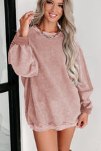 Load image into Gallery viewer, Pink Solid Ribbed Round Neck Pullover Sweatshirt
